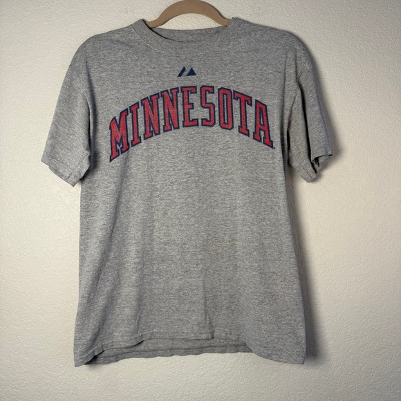 Majestic Minnesota Twins Mauer #7 Baseball T-Shirt Gray Small MLB - Picture 1 of 5